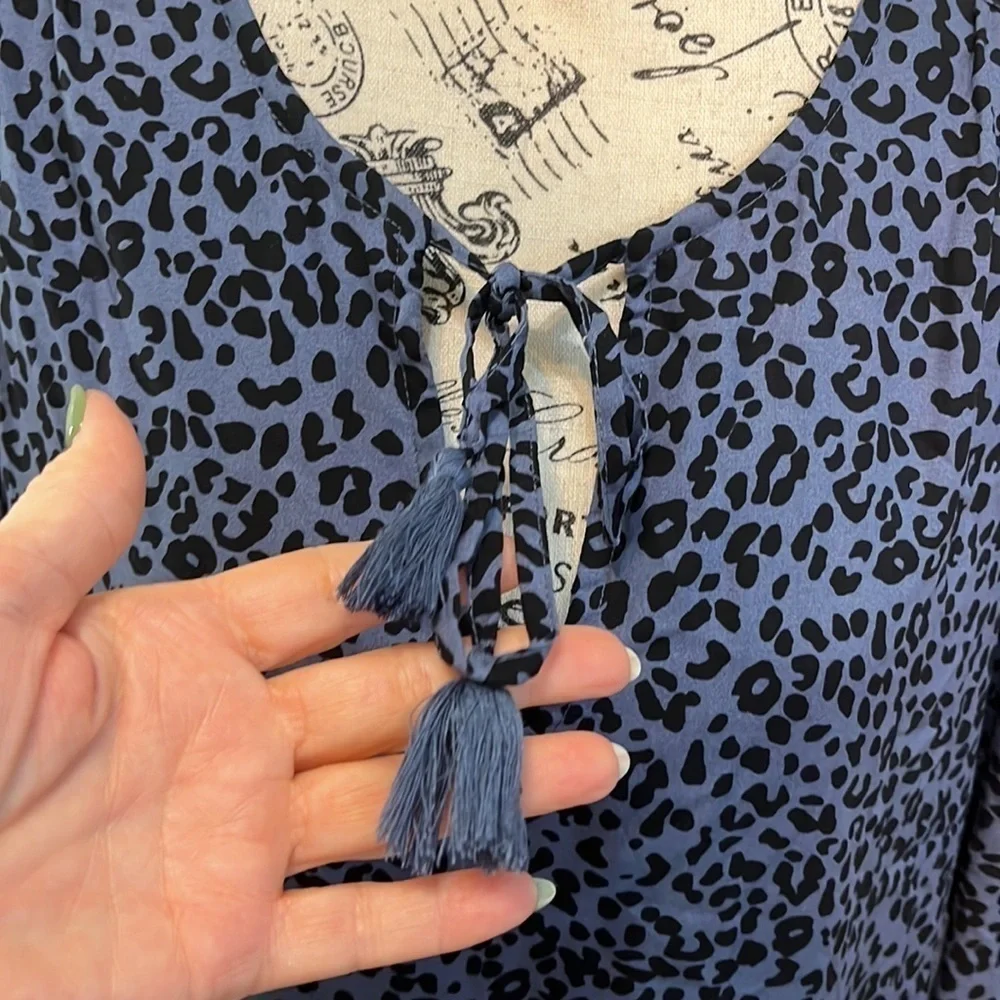 BeachLunchLounge Riley Dress Blue Leopard Animal Print NWT Belt Size Large